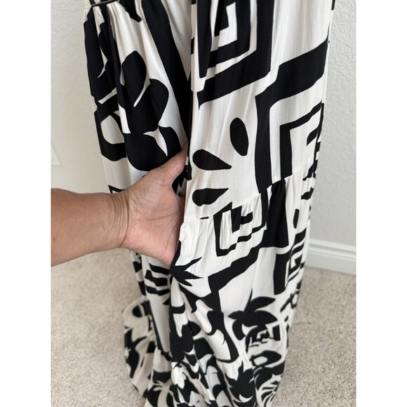 Abel the Label Anthropologie White Black Print Pockets Tiered Swing Maxi Small - Picture 5 of 10